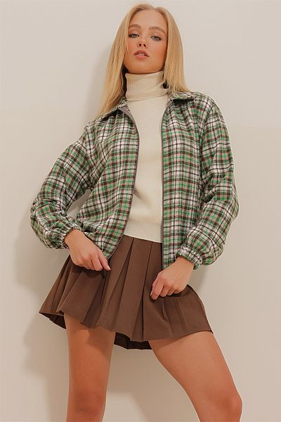Trend Alaçatı Stili Dámská hnědo-zelená sezonní bunda typu bomber se zipem s elastickým pasem ALC-X10775