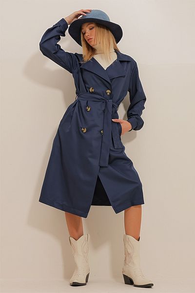 Dark navy deals trench coat