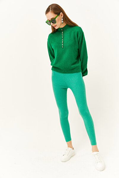 Olalook Women's Grass Green Thick Ribbed Raised Tights TYT-19000077