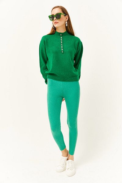 Olalook Women's Grass Green Thick Ribbed Raised Tights TYT-19000077