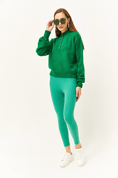 Olalook Women's Grass Green Thick Ribbed Raised Tights TYT-19000077