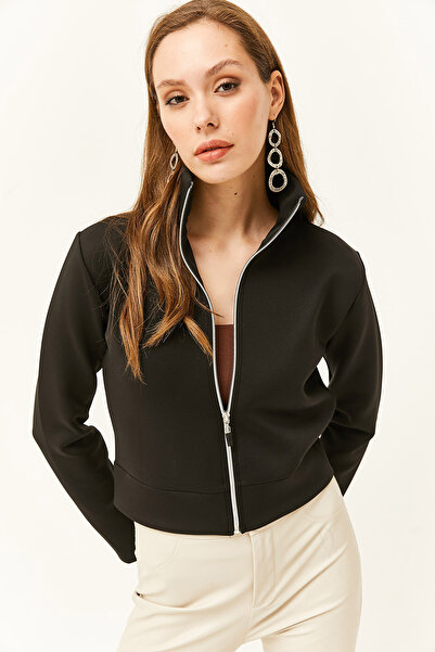 Olalook Women's Black Zippered Scuba Jacket CKT-19000362