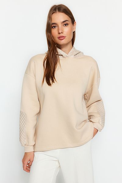 Trendyol Collection Stone Thick Fleece Uvnitř Prošívaná mikina s kapucí Regular/Normal Fit Pletená mikina TWOAW24SW00205