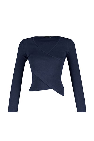 Trendyol Collection Indigó testhezálló/ testhezálló duplasoros hajtóka, hosszú ujjú bordázott, rugalmas kötött blúz TWOAW21BZ1274