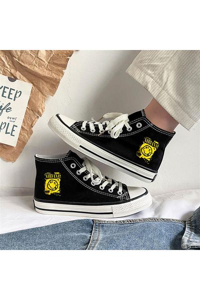Touz Küt Küt Rock Series - Nirvana Printed Black Canvas Shoes