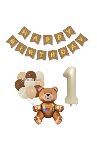 BİDOLUMUTLULUK Ayı Folyo Balon Doğum Günü Seti