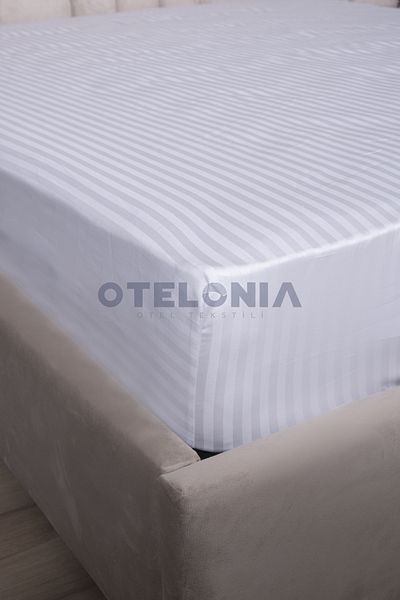 Otelonia Luxury Hotel Series Striped Cotton Satin Fitted Sheet
