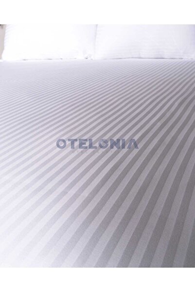 Otelonia Luxury Hotel Series Striped Cotton Satin Fitted Sheet