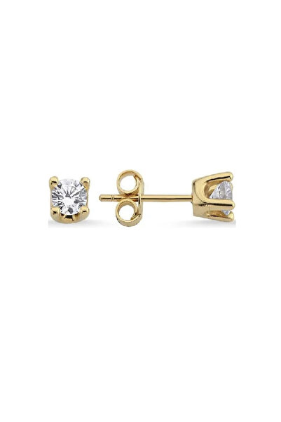 Atelier Deep Premium Zirkon Gold Tek Taş Çelik Küpe