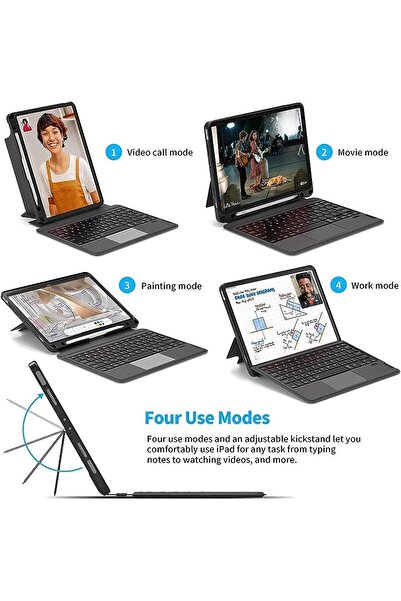 Sphone iPad Pro 10.5 İnç 7. Nesil Uyumlu Bluetooth Touchpad Keyboard Klavye Stand Taşınabilir Tablet Kılıf