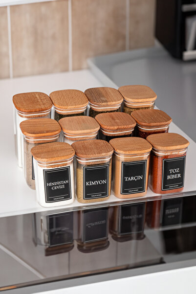 TARÇIN HOMES مجموعة من 12 حاوية تخزين بهار ميكا سعة 200 و250 و300 مل مع غطاء ...