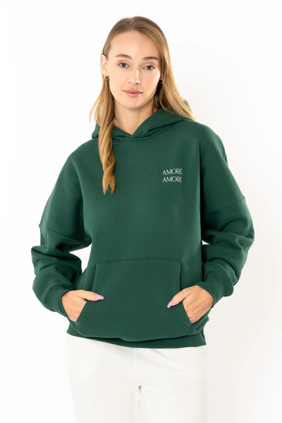 Coredra Amore Oversize kroj Hoodie za žene - Zeleni