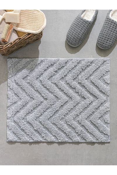 SARAZ HALI Macro Tiran Grey Extra Soft, Modern 100% Cotton Long Feather Soft Bath Mat 50 X 80