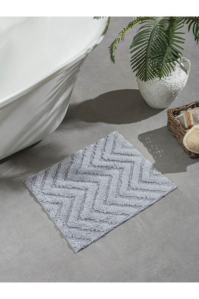 SARAZ HALI Macro Tiran Grey Extra Soft, Modern 100% Cotton Long Feather Soft Bath Mat 50 X 80