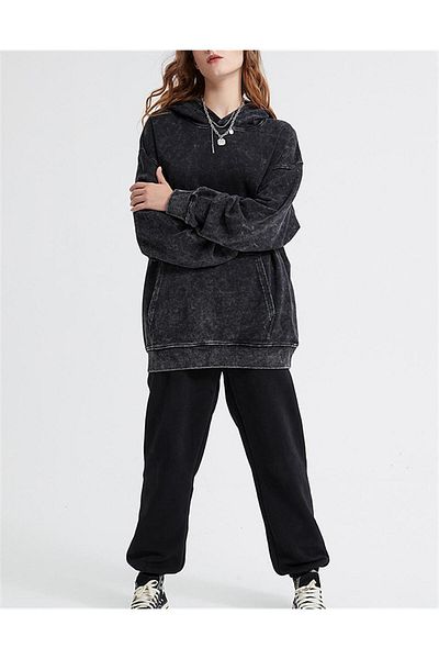 Touz LAGOM MODA Streetwear Vintage Washed Unisex Oversize Hooded Sweatshirt