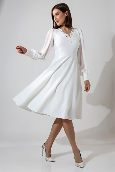 TREND فستان شيفون بأكمام أمامية لامعة