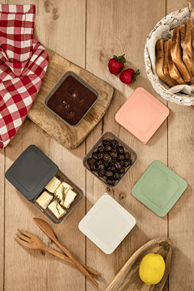 Bayev 8'li Kare Kahvaltı Seti Sızdırmaz Silikon Kapaklı Erzak Gıda Piknik Saklama Kabı Kahvaltılık