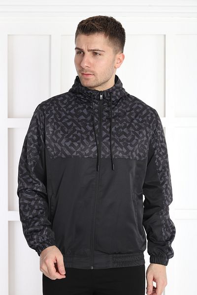 NEED LİFE Men's Black Smoked Woven Fabric Hooded Zippered Top