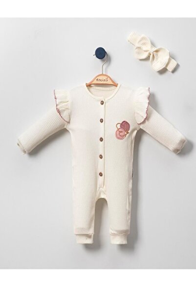 dubi baby krem renk kahire kolları fırfırlı bandanalı bebe tulum