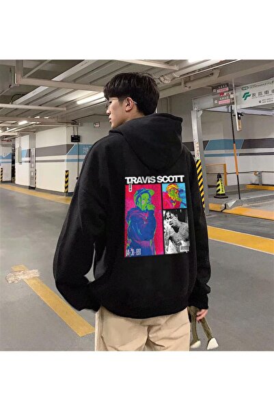 Toum Joon Wear Travis Scott Hanorac negru unisex oversize cu glugă cu imprimeu