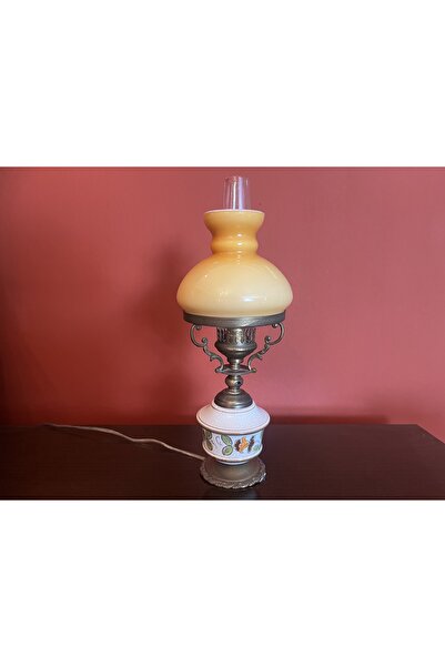 tayfuntufan antika koleksiyon Avrupa opalin camlı pirinç ve seramik abajur 38...