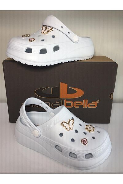 Akınal Bella White Slippers with Stones