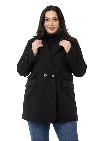 DISENTIS MODEST Large Size Pocket Detailed Lined Short Black Coat