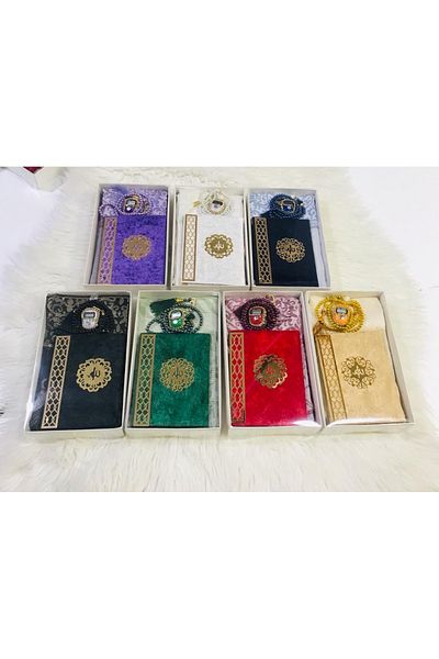 Classy 10 Pieces Gift Dowry Prayer Rug Jasini Candy Rosary and Chanting Set with Stones Mixed Colors