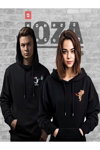 Joza Outdoors Women Men Unisex Tom and Jerry Printed Lover Couple Combination Design Hooded Sweatshirt 2 Piece Set