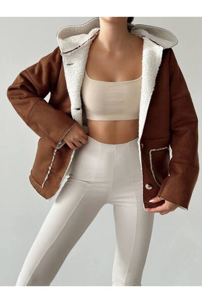 hillone Suede Hooded Fur Coat