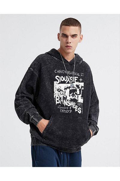Touz Siouxsie Banshees Printed Washed Vintage Unisex Oversize Hooded Sweatshirt
