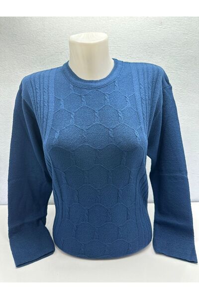 SEFER EMBROIDERED PATTERNED NORMAL MOLD LICRAL WINTER WOMEN'S MOM SWEATER