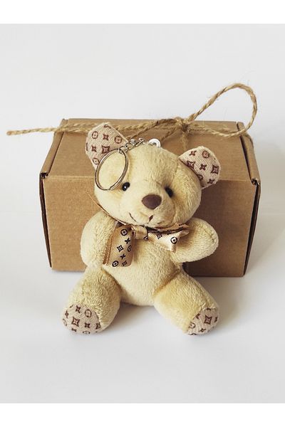 dudu kids Plush Teddy Bear Keychain - 9 Cm - Ribbon - Coffee - Bag Ornament - LoveDay Gift - Toy