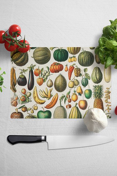 Postifull Cutting Board, Thick And Unbreakable Glass Print - Vintage Fruits, 21*30cm, Chopping Board