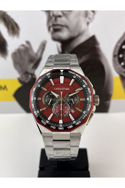 Quantum Men's Red Steel Wristwatch - Integrated Bracelet, 10 ATM Waterproof