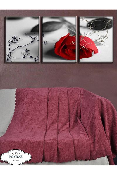 POYRAZ Shiny Chenille Dark Rose Double Sided Sofa Sofa Bed Cover Shawl