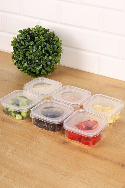 DNS HOME 6-Piece Breakfast Set Storage Container Acrylic Food Storage Container with Vacuum Lid 0,25 ml