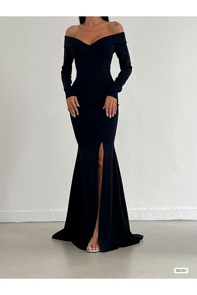 Secret Passion Lingerie Ευέλικτο ύφασμα Madonna λαιμόκοψη με βαθύ σκίσιμο μακρυμάνικο βραδινό φόρεμα και φόρεμα αποφοίτησης 582261 724