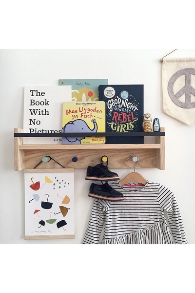 Vegüba Ahşap Çocuk Odası Bebek Odası Montessori Raf, Kitaplık, Askılık
