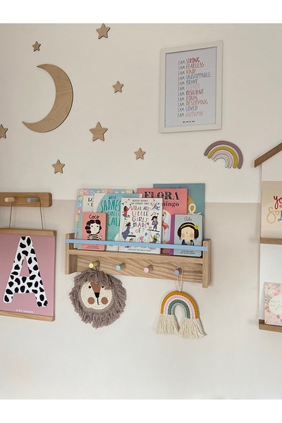 Vegüba Ahşap Çocuk Odası Bebek Odası Montessori Raf, Kitaplık, Askılık