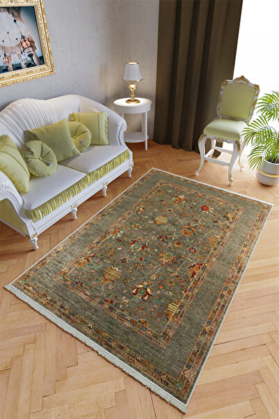 10 Post Online Klasik Salon Halısı Haki Yolluk Kaymaz Yuvarlak Oval Kesme Inc...