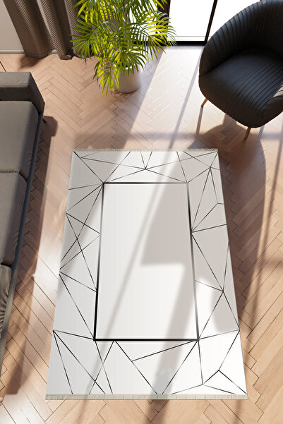 10 Post Online Modern Geometrik Gri Dijital Baskı Halı Kaydırmaz Ince Yıkanab...
