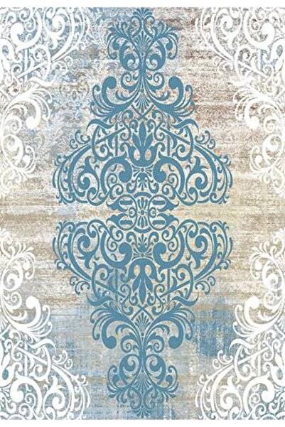 10 Post Online Salon Halısı Otantik Mavi Krem Yolluk Kaymaz Yuvarlak Oval Kesme Ince Yıkanabilir Halı