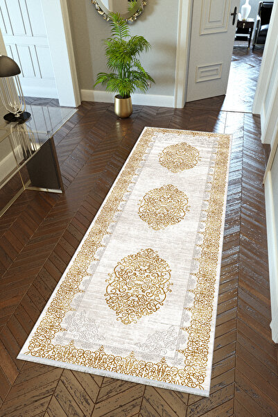 10 Post Online Runner Gold Cream Brown Non-Slip Base Cutting Washable Thin Digital Printing Hallway Carpet