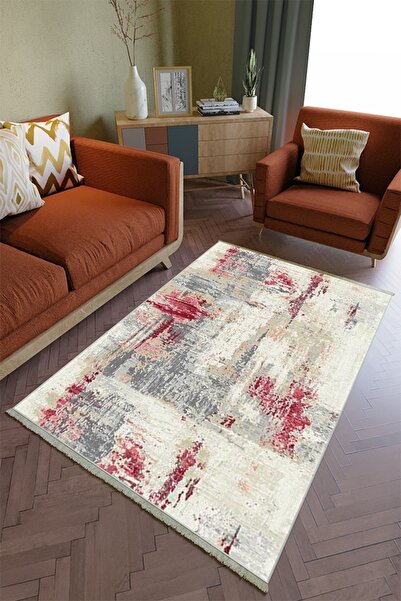 10 Post Online Salon Halısı Otantik Bordo Bej Gri Yolluk Kaymaz Yuvarlak Oval...