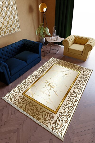 10 Post Online Salon Halısı Modern Spor Altın Gold Kaydırmaz Kesme Yıkanabili...