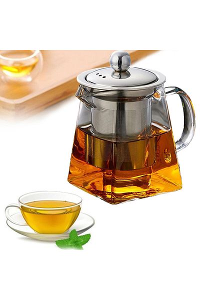 morponi 750 ml Pyramid Teapot and Heater Set with Borosilicate Glass Metal Strainer and Metal Lid