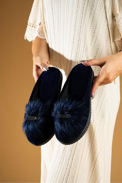 AGACE furry rhinestone closed front bundle dowry women's winter house slippers