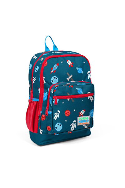 Coral High Kids Çivit Kırmızı Uzay Desenli Dört Bölmeli Usb'li Okul Sırt Çantası 23290