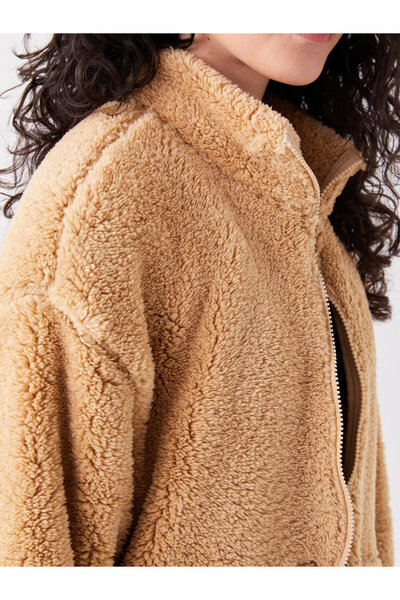 LC Waikiki Állványgalléros sima, hosszú ujjú, túlméretezett női plüss kardigán